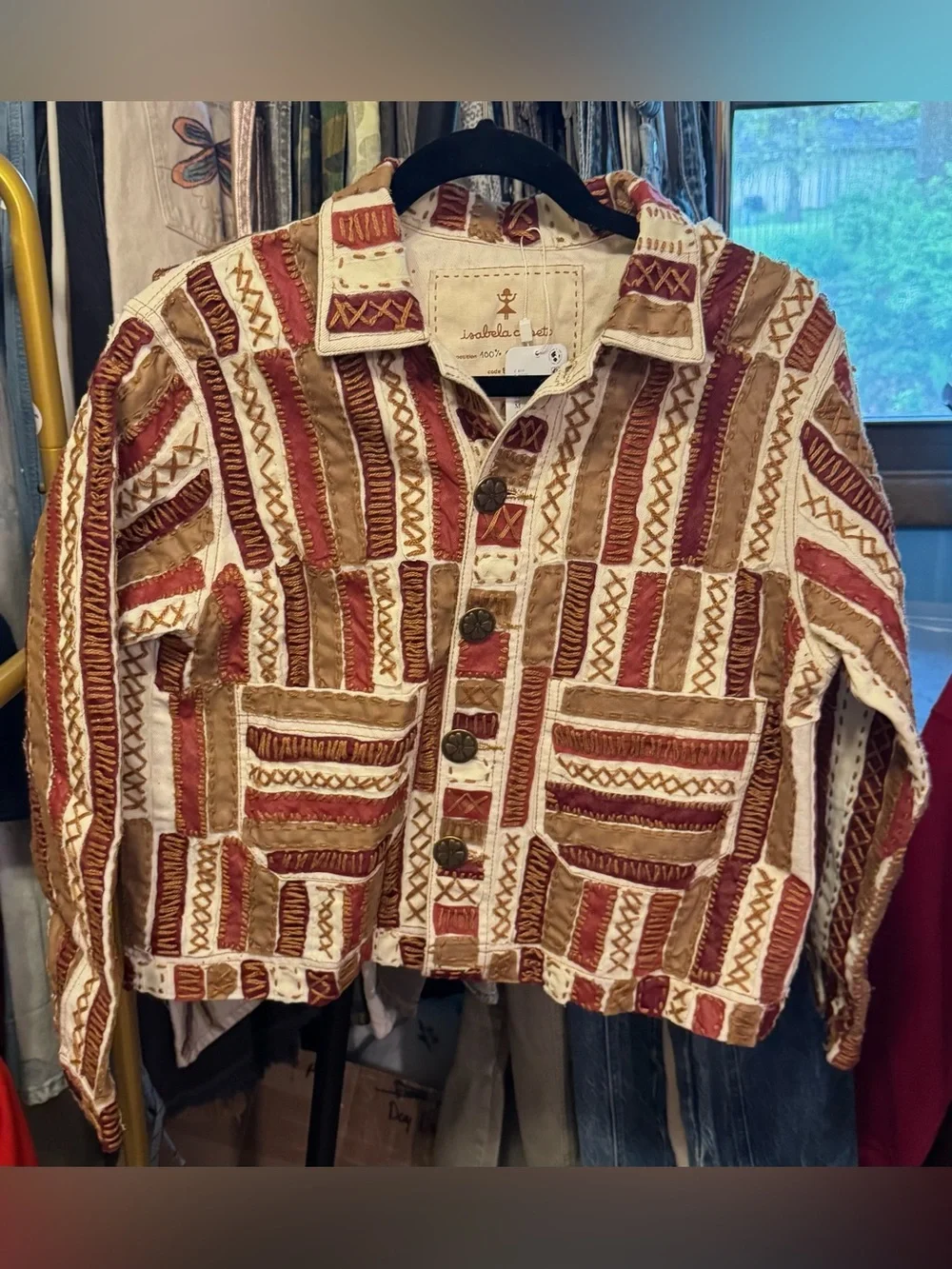 NWT Free People Isabela Capeto Divertisa Jacket - off white brown red - Medium - Picture 5 of 8